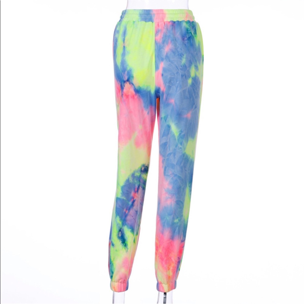 Neon pink yellow blue Tie dye joggers sweatpants - Picture 6 of 16